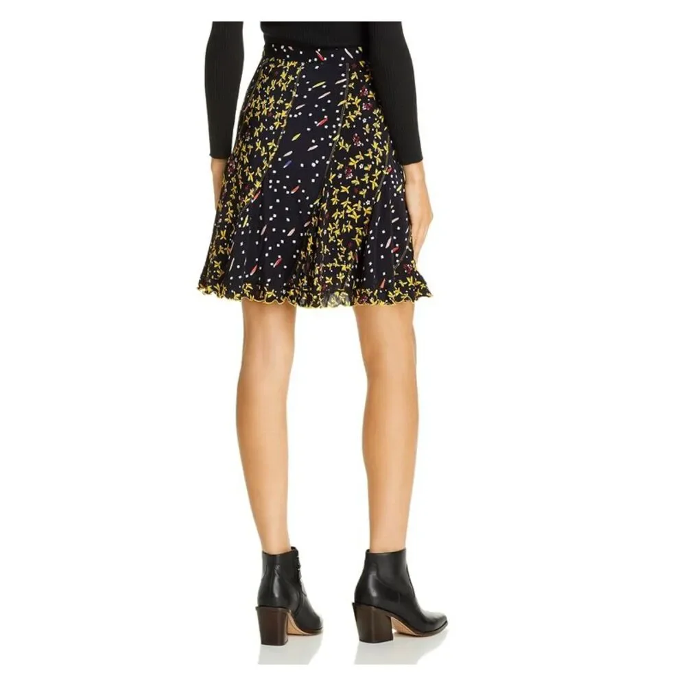 Derek Lam Womens Black Ruffled Zippered Printed Short A-Line Skirt Size: 0 - Picture 2 of 2